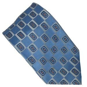 ERMENEGILDO ZEGNA Italian Silk Tie Light Blue Geometric Pattern Classic Jacquard